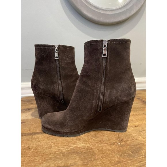 PRADA Suede Wedge Brown Ankle Boot - Size 38 - Picture 1 of 11